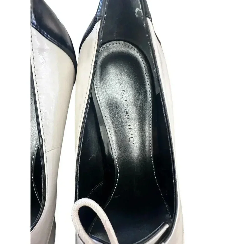 Bandolino Women's Cream and Black High Heels Lace-Up Pointed Toe Shoes Size 6.5M